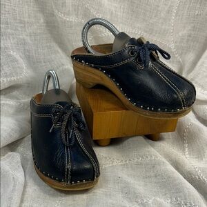 Made in Sweden leather and wood children’s clogs